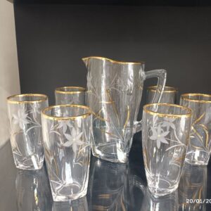 ست پارچ و لیوان شیک تراش گل لبه طلایی