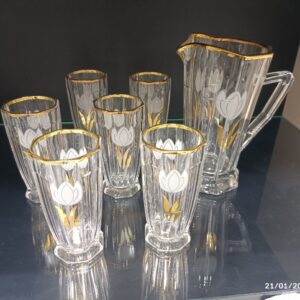 ست پارچ و لیوان شیک نقش گل لبه طلایی