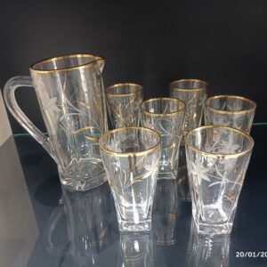 ست پارچ و لیوان شیک تراش گل لبه طلایی