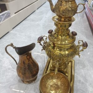سماور زغالی قلم طلایی با سرویس کامل